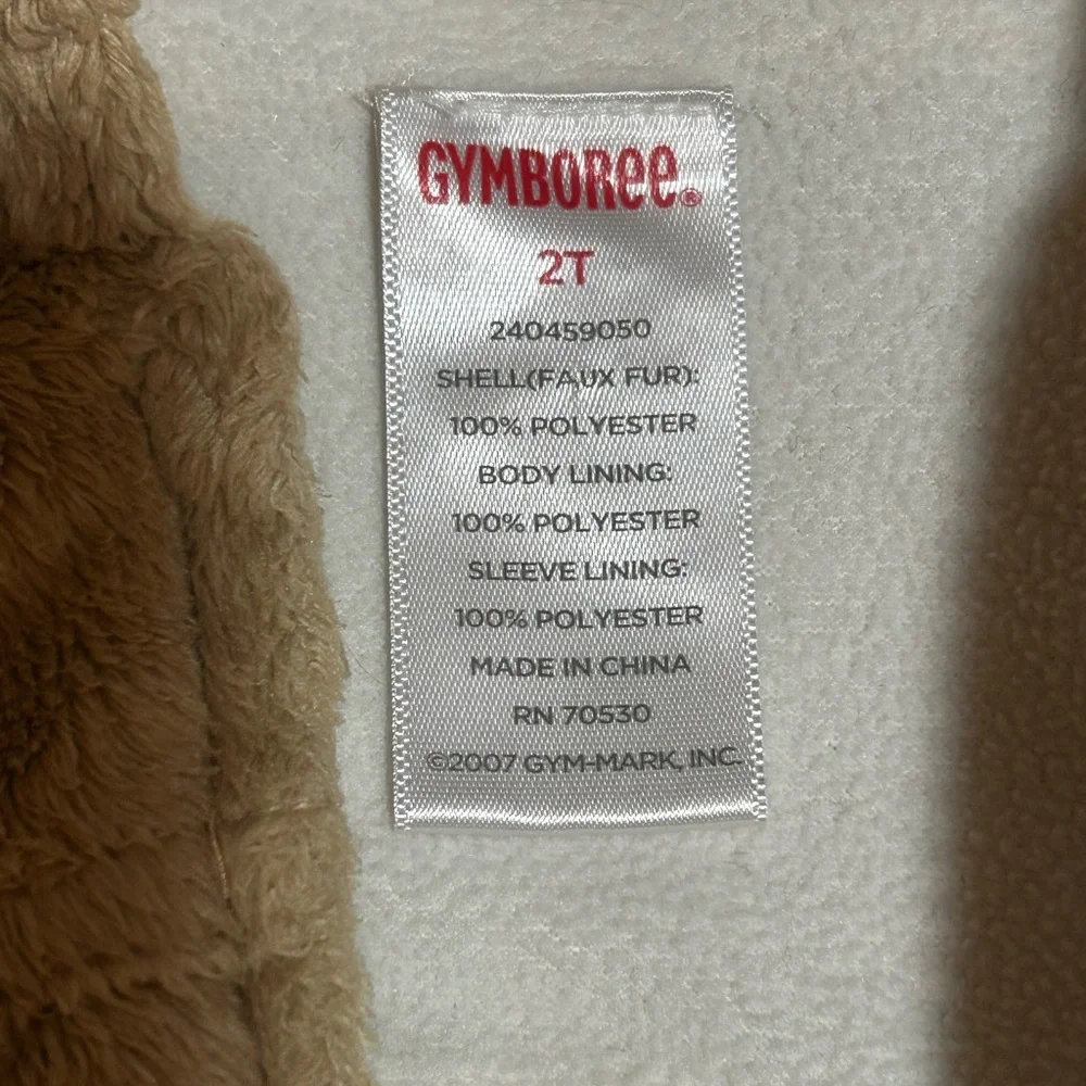 Gymboree Girls Size 2T Tan Brown Faux Fur Zipper Hood 3D Ears Jacket